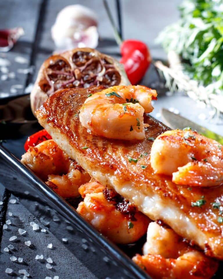 Grilled seafood platter with shrimp