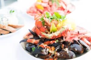 Seafood platter with lobster mussels and shrimp