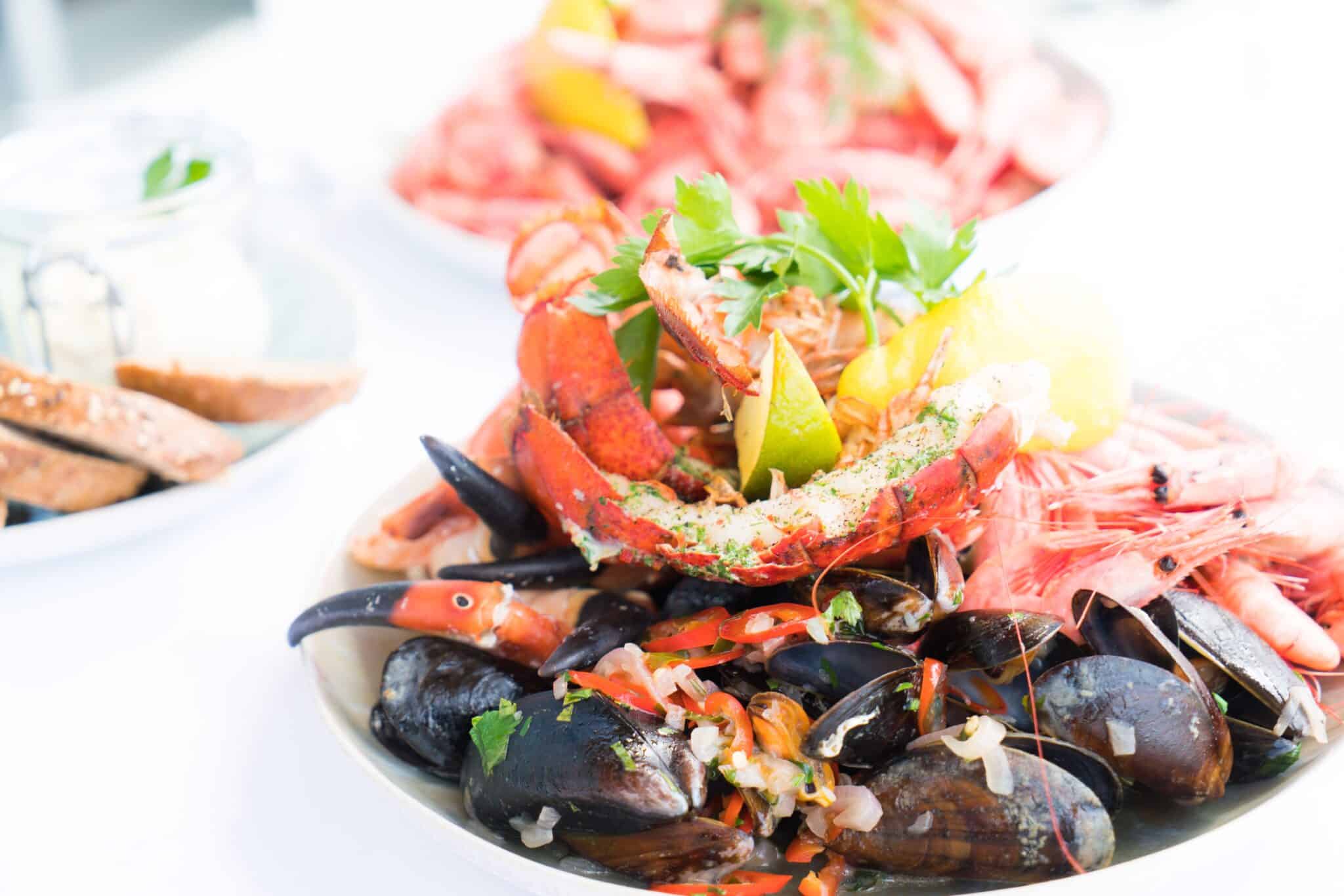 Seafood platter with lobster mussels and shrimp