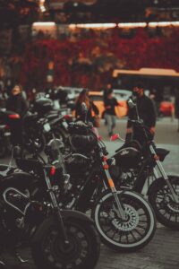 Motorcycles parked in the evening