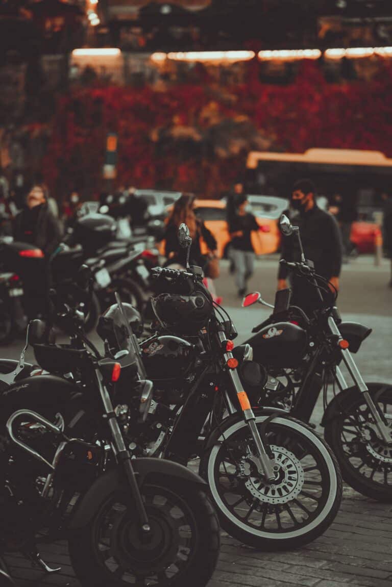 Motorcycles parked in the evening