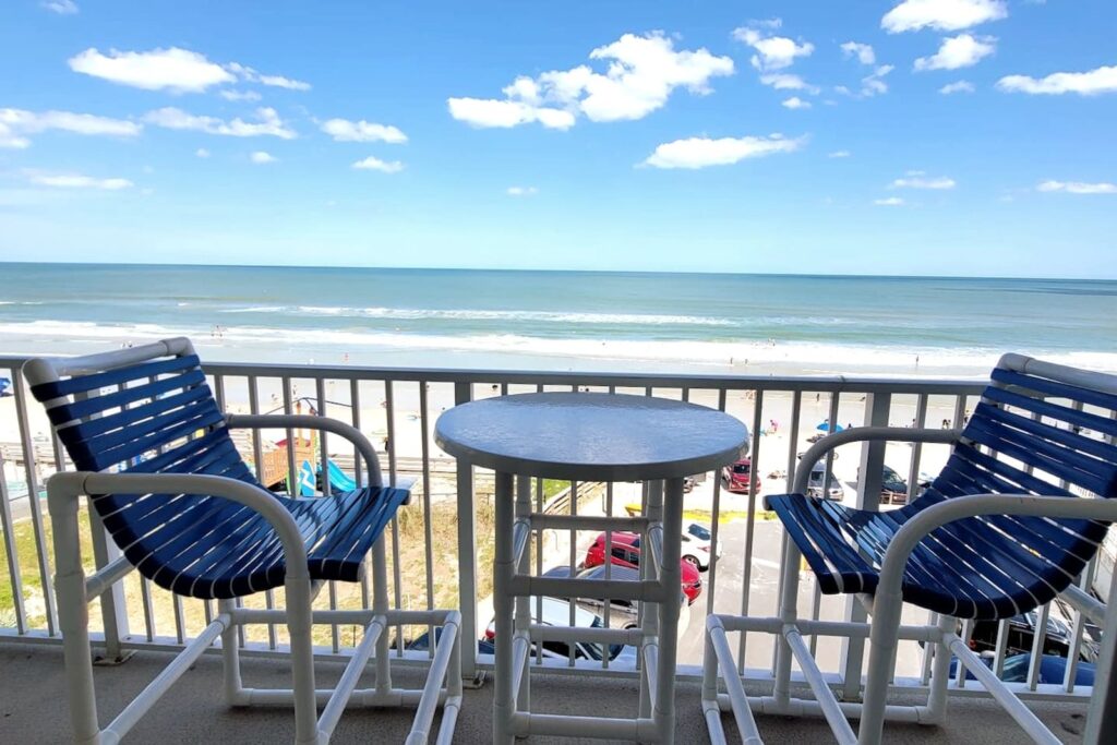 Oceanfront balcony view from a Daytona Beach vacation rentals