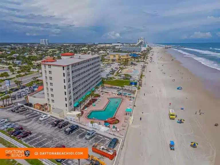 Beachfront hotel with turquoise pool and ocean view in Daytona Beach for Airbnb vs hotel comparison