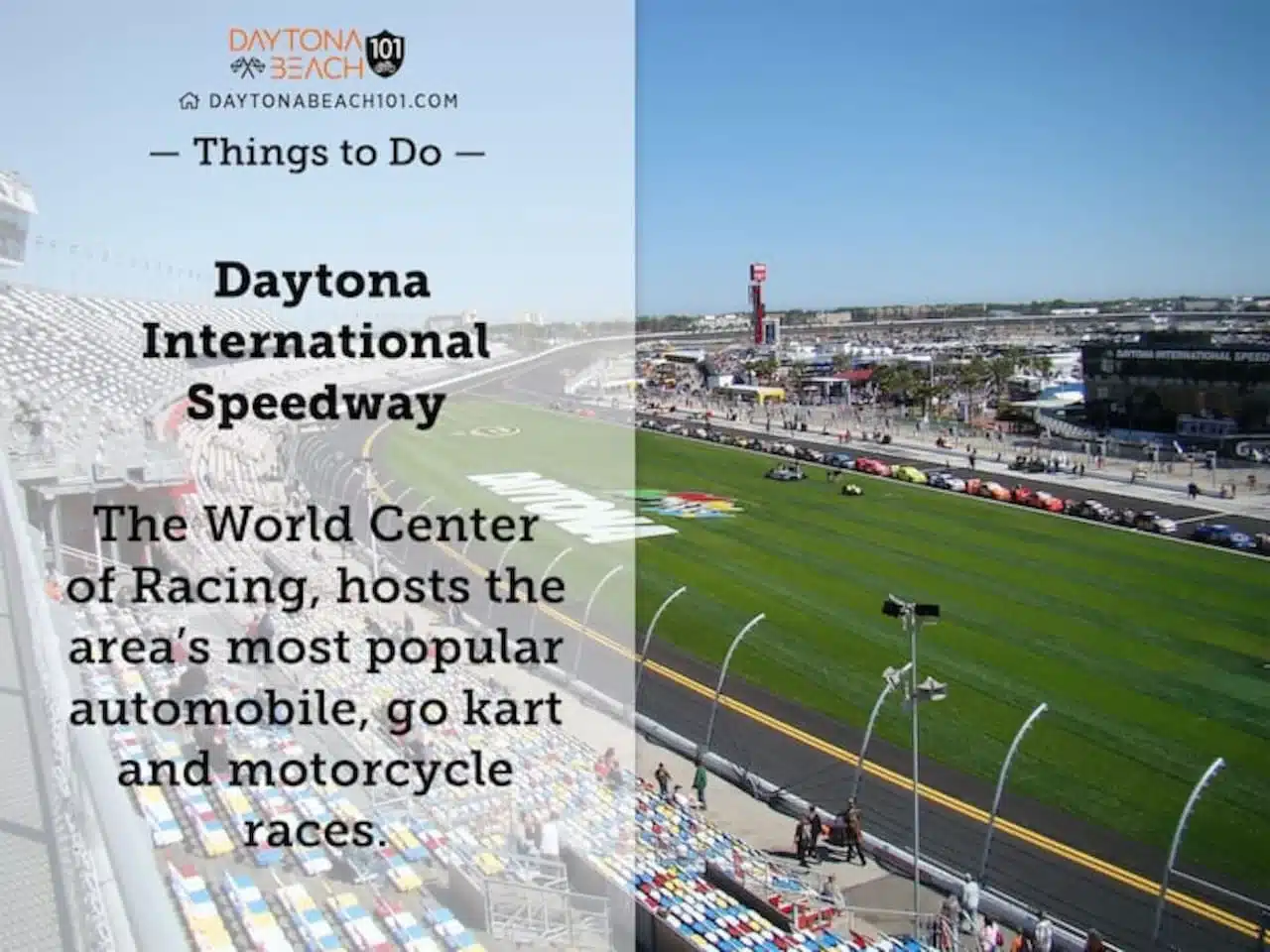 Elevated aerial view of racing venue with blue skies showing common vacation rental owner mistakes in Daytona Beach