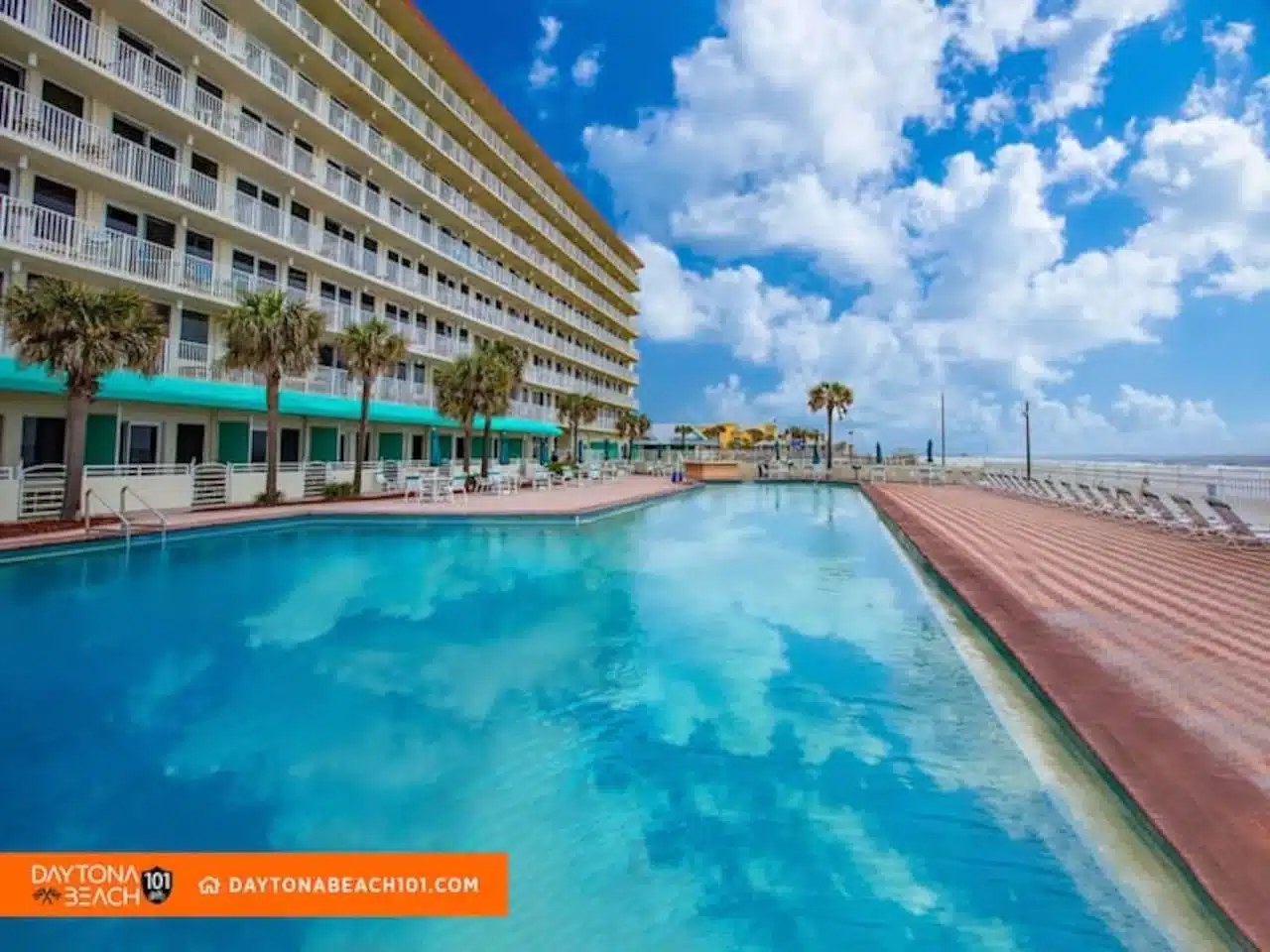 Oceanfront swimming pool with Atlantic Ocean view and beach access in Daytona Beach vacation rental