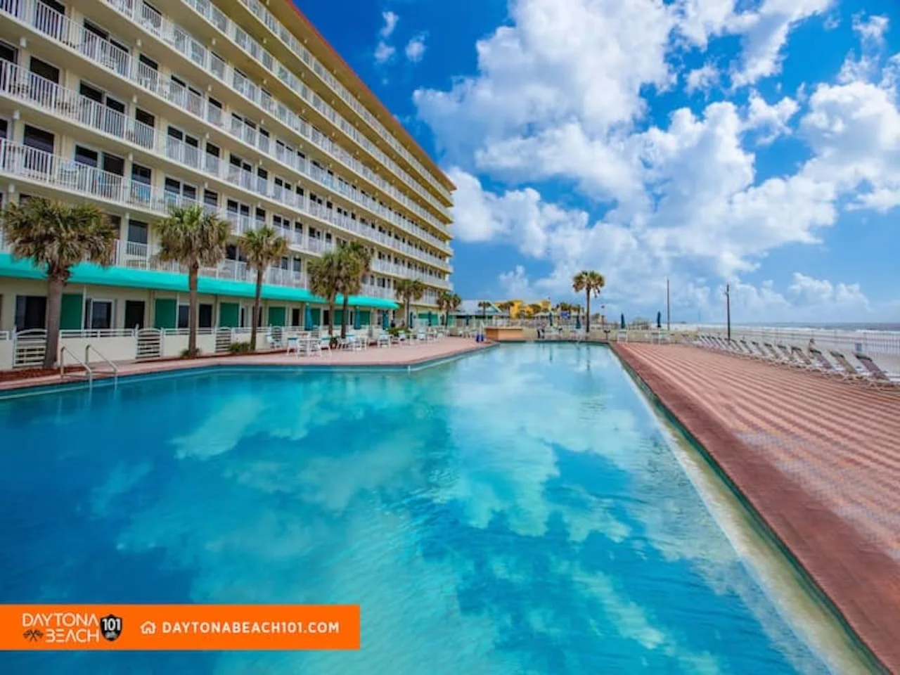 Heated oceanfront pool at Daytona Beach where to stay vacation rental with ocean view